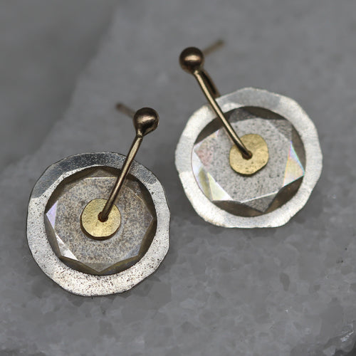 Mixed Metal Sequin Earrings with Moissanite Slices