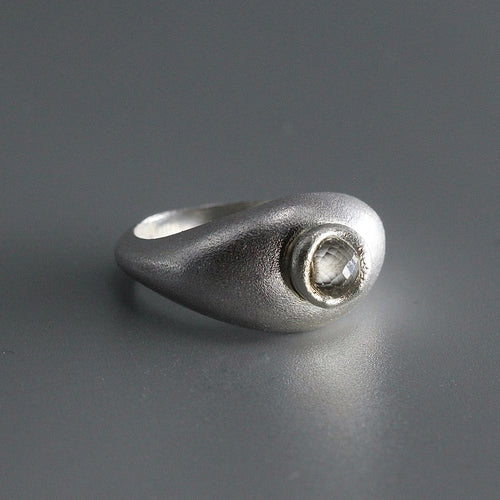 Sculptural bombé statement ring in sterling silver with moissanite
