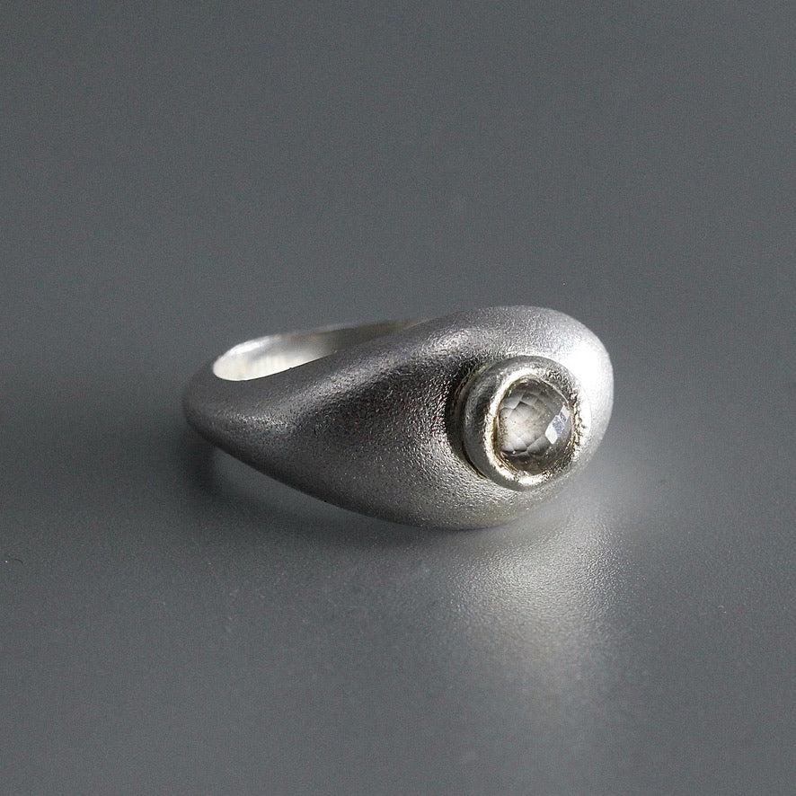 Sculptural bombé statement ring in sterling silver with moissanite