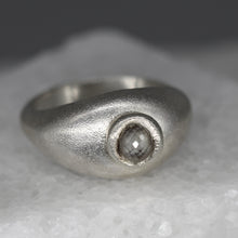 Load image into Gallery viewer, Handmade silver bombé ring with sparkling moissanite stone