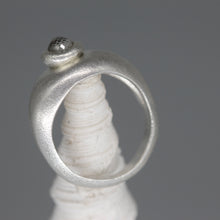 Load image into Gallery viewer, Modern sculptural silver ring with round moissanite