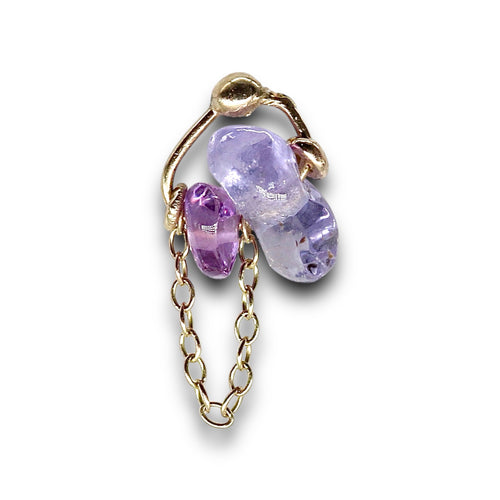 Single pink and purple sapphire earring in yellow gold by Tamara Gomez
