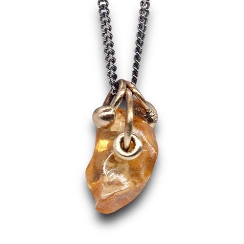 Padparadscha sapphire crystal pendant necklace in yellow gold and sterling silver by Tamara Gomez