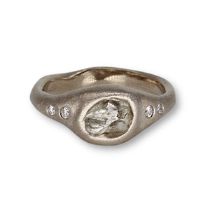 Sculpted rough diamond ring in white gold
