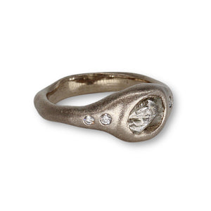Sculpted rough diamond ring in white gold