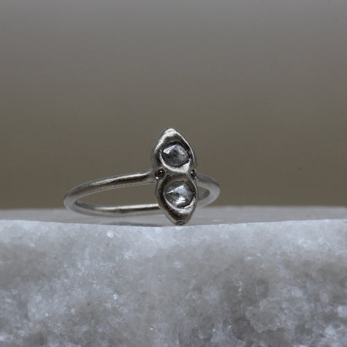 Double rough diamond ring with white diamonds in white gold by Tamara Gomez