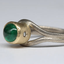 Load image into Gallery viewer, Bespoke emerald cabochon ring in white and yellow gold remodel by Tamara Gomez