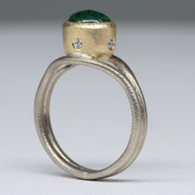 Load image into Gallery viewer, Bespoke emerald cabochon ring in white and yellow gold remodel