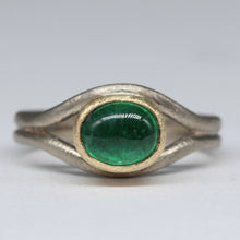 Load image into Gallery viewer, Bespoke emerald cabochon ring in white and yellow gold remodel by Tamara Gomez