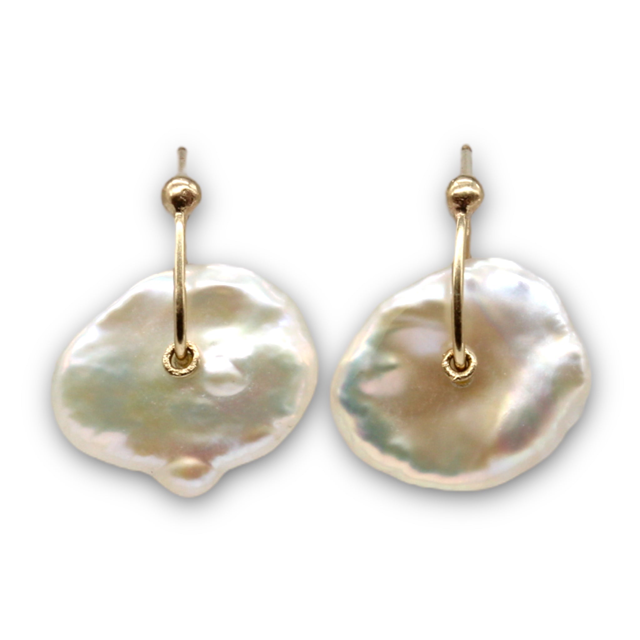 Pearl Sequin stud earrings in yellow gold by Tamara Gomez