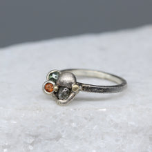 Load image into Gallery viewer, Handcrafted sterling silver cluster ring with rough diamond and sapphires