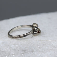 Load image into Gallery viewer, Side profile of one of a kind sterling silver cluster ring with raw gemstones and rough diamond