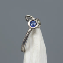 Load image into Gallery viewer, Organic cluster ring featuring sapphire and rough diamond in textured silver