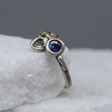 Load image into Gallery viewer, Organic cluster ring featuring sapphire and rough diamond in textured silver