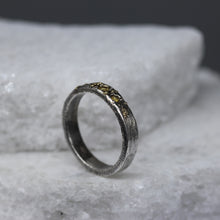 Load image into Gallery viewer, Sterling silver ring set with three yellow sapphires, handcrafted by Tamara Gomez.