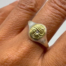 Load image into Gallery viewer, Tamara Gomez TGR32 Handcrafted Fanam Signet Ring in Sterling Silver and Gold with Rose Cut White Diamond 3