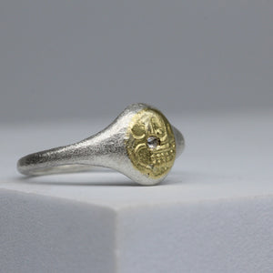 Tamara Gomez TGR32 Handcrafted Fanam Signet Ring in Sterling Silver and Gold with Rose Cut White Diamond 5