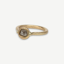 Load image into Gallery viewer, Angled view of the Rough Diamond Origin Ring showing the molten setting and omega-shaped shank.