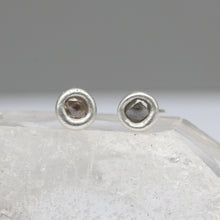 Load image into Gallery viewer, Rough diamond stud earrings in sterling silver set with natural grey rough diamonds, handcrafted in London by Tamara Gomez.