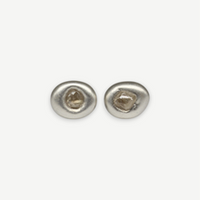 Load image into Gallery viewer, Rough diamond lozenge stud earrings in sterling silver set with 0.80ct of natural grey rough diamonds, handcrafted in London by Tamara Gomez.