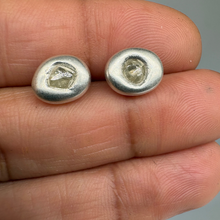 Load image into Gallery viewer, Rough diamond lozenge stud earrings in sterling silver set with 0.80ct of natural grey rough diamonds, handcrafted in London by Tamara Gomez.