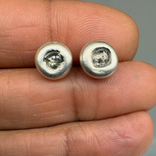 Load image into Gallery viewer, Rough diamond button stud earrings in sterling silver set with 0.80ct of natural grey rough diamonds, handcrafted in London by Tamara Gomez.