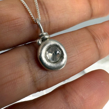 Load image into Gallery viewer, Rough diamond lozenge necklace in sterling silver set with a 0.40 carat natural grey rough diamond, handcrafted in London by Tamara Gomez.