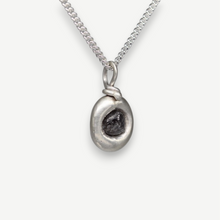 Load image into Gallery viewer, Rough diamond lozenge pendant in sterling silver set with a 1ct charcoal grey rough diamond, handcrafted in London by Tamara Gomez.