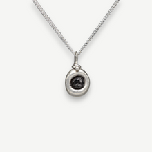 Load image into Gallery viewer, Rough diamond lozenge pendant in sterling silver set with a 1ct charcoal grey rough diamond, handcrafted in London by Tamara Gomez.