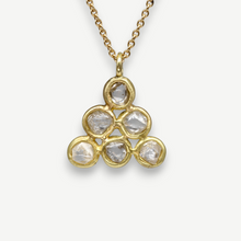 Load image into Gallery viewer, Rough diamond triangle necklace in 18ct yellow gold set with six white rough diamonds totalling 2.5ct by Tamara Gomez 