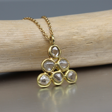 Load image into Gallery viewer, Rough diamond triangle necklace in 18ct yellow gold set with six white rough diamonds totalling 2.5ct by Tamara Gomez 