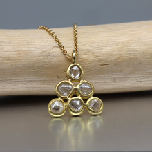 Load image into Gallery viewer, Rough diamond triangle necklace in 18ct yellow gold set with six white rough diamonds totalling 2.5ct by Tamara Gomez 