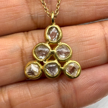 Load image into Gallery viewer, Rough diamond triangle necklace in 18ct yellow gold set with six white rough diamonds totalling 2.5ct by Tamara Gomez 
