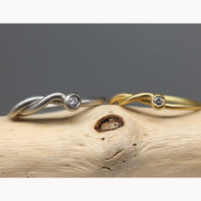 Load image into Gallery viewer, Pair of bespoke snake rings with diamond set heads in gold and platinum by Tamara Gomez