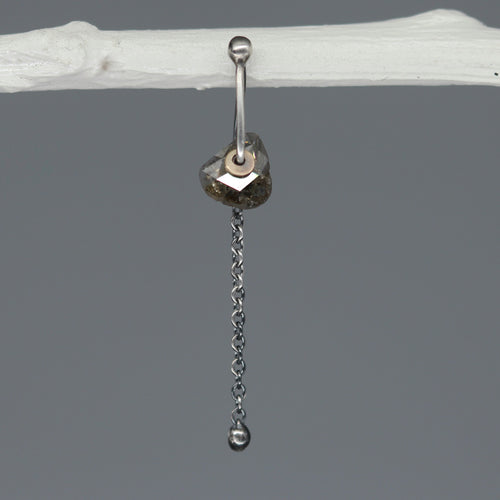 Chocolate brown rose cut diamond single earring with sequin-style setting, fine silver chain and 18ct gold detail, handcrafted in London by Tamara Gomez.

