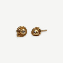 Load image into Gallery viewer, Handcrafted Oddity sculptural stud earrings in 14ct and 9ct yellow gold with white diamonds by Tamara Gomez.