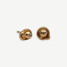 Load image into Gallery viewer, Handcrafted Oddity sculptural stud earrings in 14ct and 9ct yellow gold with white diamonds by Tamara Gomez.