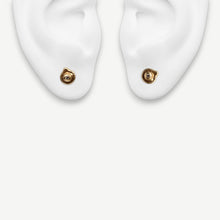 Load image into Gallery viewer, Handcrafted Oddity sculptural stud earrings in 14ct and 9ct yellow gold with white diamonds by Tamara Gomez.