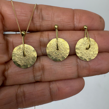 Load image into Gallery viewer, Gold sequin pendant and earrings in 9ct yellow gold by Tamara Gomez