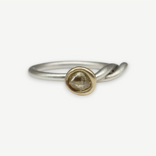 Load image into Gallery viewer,  RD109 rough diamond molten set snake ring in sterling silver and 14ct yellow gold by Tamara Gomez