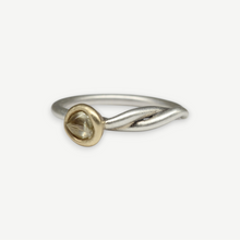 Load image into Gallery viewer,  RD109 rough diamond molten set snake ring in sterling silver and 14ct yellow gold by Tamara Gomez