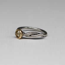 Load image into Gallery viewer, Tamara Gomez RD109 rough diamond molten set snake ring profile view in sterling silver and 14ct yellow gold