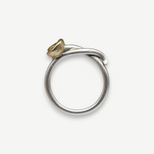 Load image into Gallery viewer,  RD109 rough diamond molten set snake ring in sterling silver and 14ct yellow gold by Tamara Gomez