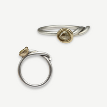Load image into Gallery viewer, RD109 rough diamond molten set snake ring in sterling silver and 14ct yellow gold by Tamara Gomez