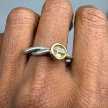 Load image into Gallery viewer,  RD109 rough diamond molten set snake ring in sterling silver and 14ct yellow gold by Tamara Gomez