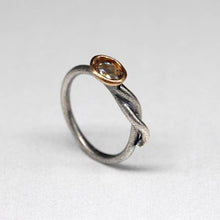 Load image into Gallery viewer, Rose cut diamond molten set snake ring in sterling silver and 14ct yellow gold standing by Tamara Gomez