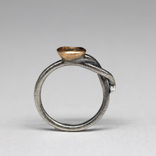 Load image into Gallery viewer, Rose cut diamond molten set snake ring in sterling silver and 14ct yellow gold side view by Tamara Gomez