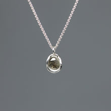 Load image into Gallery viewer, Molten-set rose cut diamond pendant necklaces in sterling silver on Byzantine chains, featuring one-carat pale grey diamonds, handcrafted in London by Tamara Gomez.