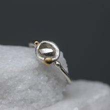 Load image into Gallery viewer, Rose cut diamond ring in molten sterling silver with 18ct yellow gold details, handcrafted in London by Tamara Gomez.