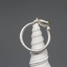 Load image into Gallery viewer, Rose cut diamond ring in molten sterling silver with 18ct yellow gold details, handcrafted in London by Tamara Gomez.